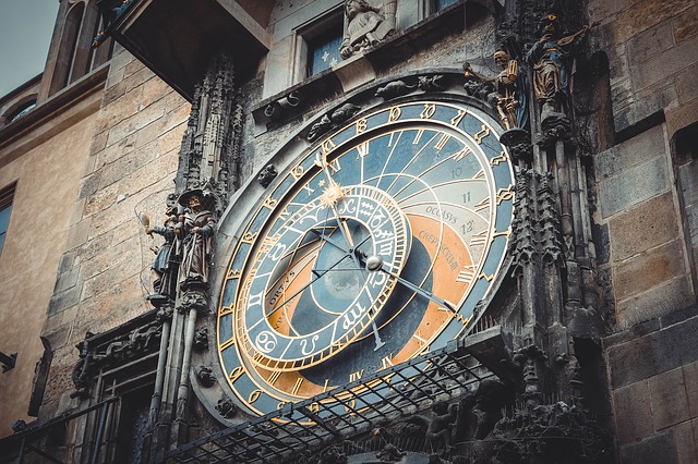 Zegar na rynku w Pradze w Czechach